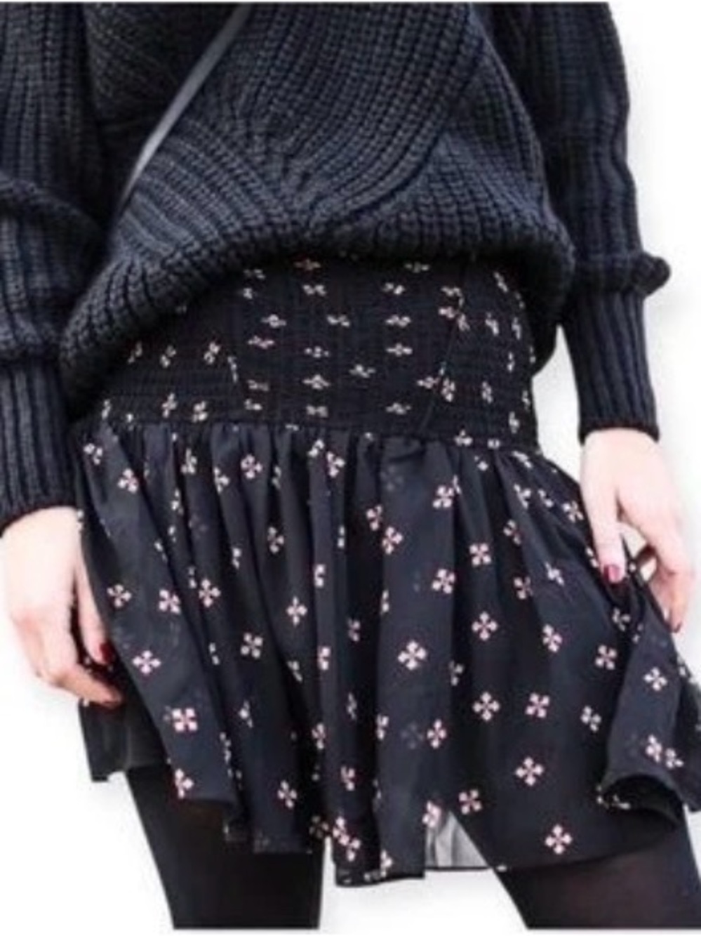 Maje Black Mini Skirt with Pink Floral Print Size 3